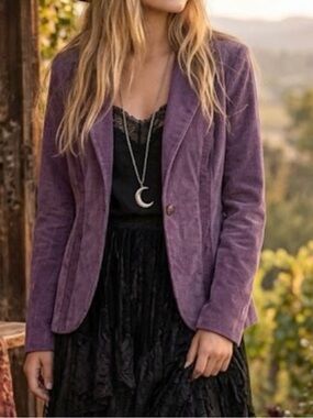 Purple Suede and Lace Witchy Boho Grunge Jacket Gothic Romantic Size Medium